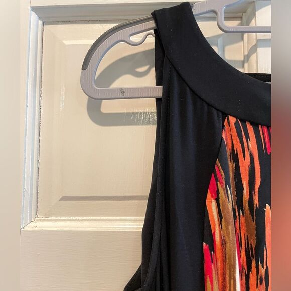 R&M Richards Sleeveless Two Toned Abstract Print Maxi Dress Black Orange Size 12 - Picture 3 of 8